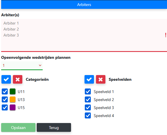 Voorkeuren en beperkingen scheidsrechter
